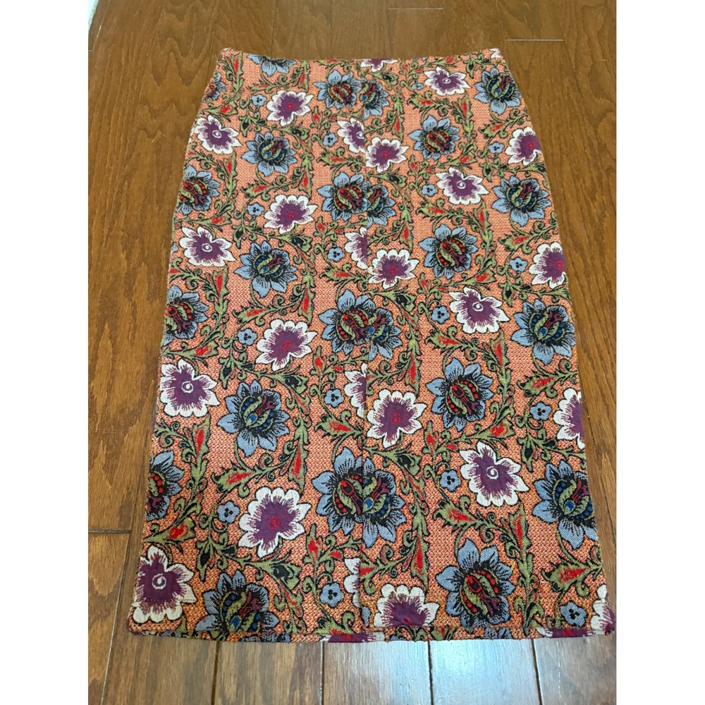 zara Floral Tapestry Midi Skirt Orange Purple Blue Woven Pencil Skirt 28 Waist‎